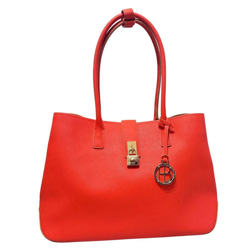 Henri Bendel West 57th Day Tote Red/Orange Saffiano Leather Gold HW